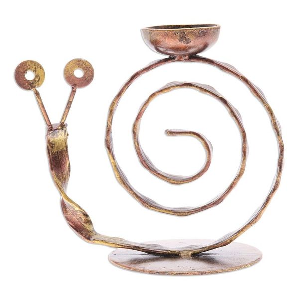 Alternate image for Handcrafted Iron Snail Tealight Holder in Copper Hue Happy Snail