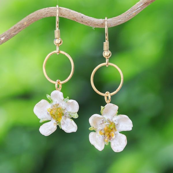 Alternate image for 22k Gold-Plated Natural Calabura Flower Dangle Earrings Heavenly Celebration