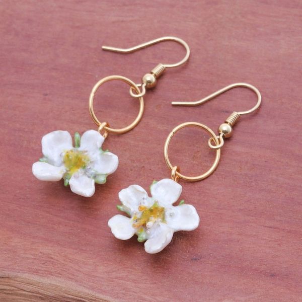 Alternate image for 22k Gold-Plated Natural Calabura Flower Dangle Earrings Heavenly Celebration