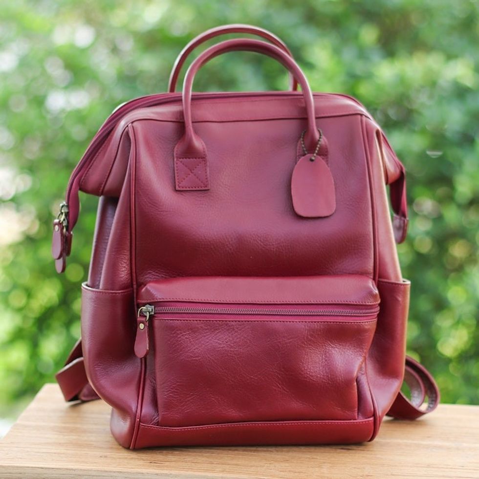 Handcrafted Adjustable 100 Garnet Leather Backpack 'Garnet Experiences'