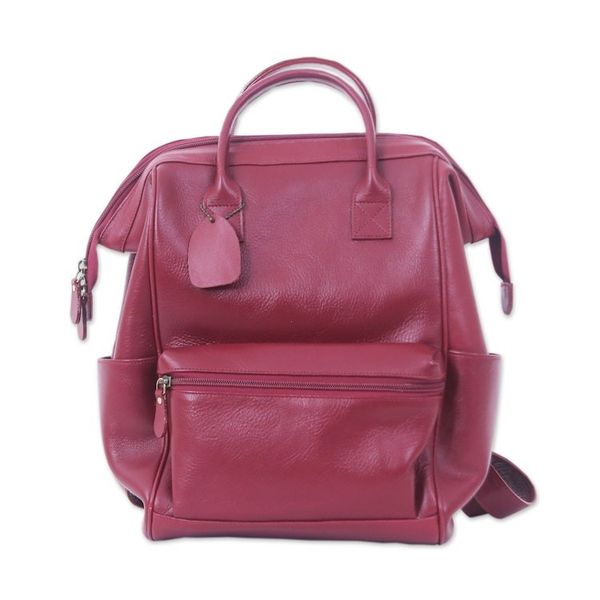 Alternate image for Handcrafted Adjustable 100 Garnet Leather Backpack Garnet Experiences