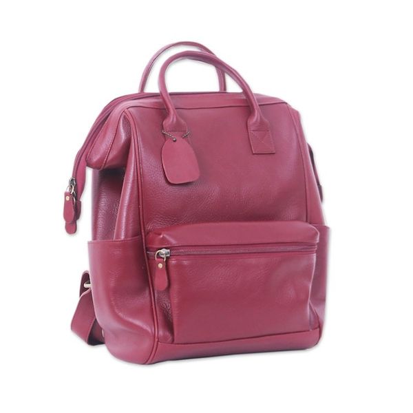 Alternate image for Handcrafted Adjustable 100 Garnet Leather Backpack Garnet Experiences