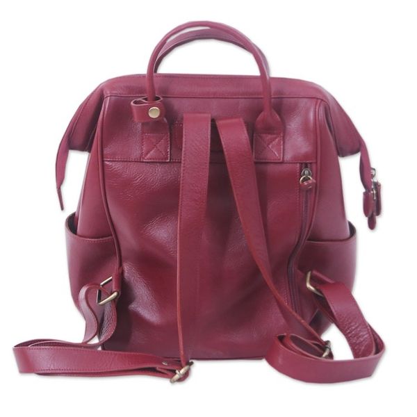 Alternate image for Handcrafted Adjustable 100 Garnet Leather Backpack Garnet Experiences