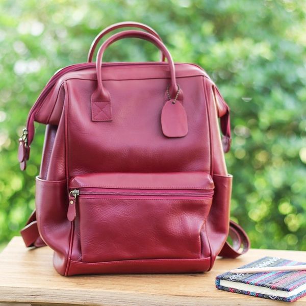 Alternate image for Handcrafted Adjustable 100 Garnet Leather Backpack Garnet Experiences