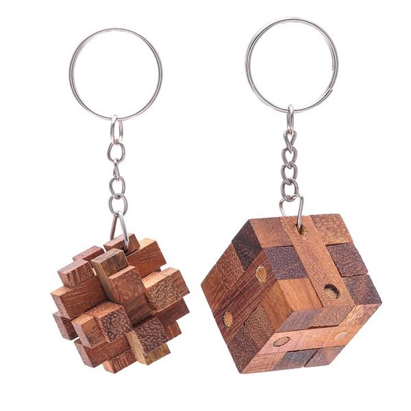 Alternate image for Wooden Puzzle Keyrings from Thailand Pair Nails and Squares