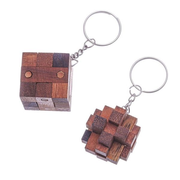 Alternate image for Wooden Puzzle Keyrings from Thailand Pair Nails and Squares