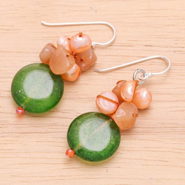 Alternate image for Handcrafted Multi-Gemstone Orange Dangle Earrings Orange Paradise