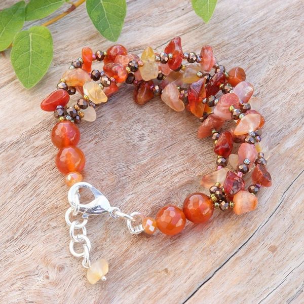Alternate image for Orange-Toned Carnelian and Chalcedony Beaded Strand Bracelet Courageous Jewels