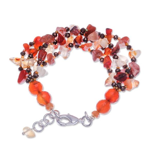 Alternate image for Orange-Toned Carnelian and Chalcedony Beaded Strand Bracelet Courageous Jewels