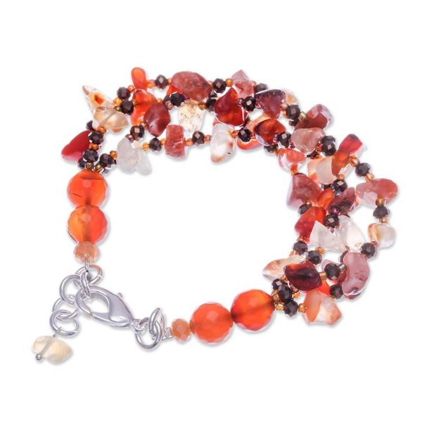 Alternate image for Orange-Toned Carnelian and Chalcedony Beaded Strand Bracelet Courageous Jewels