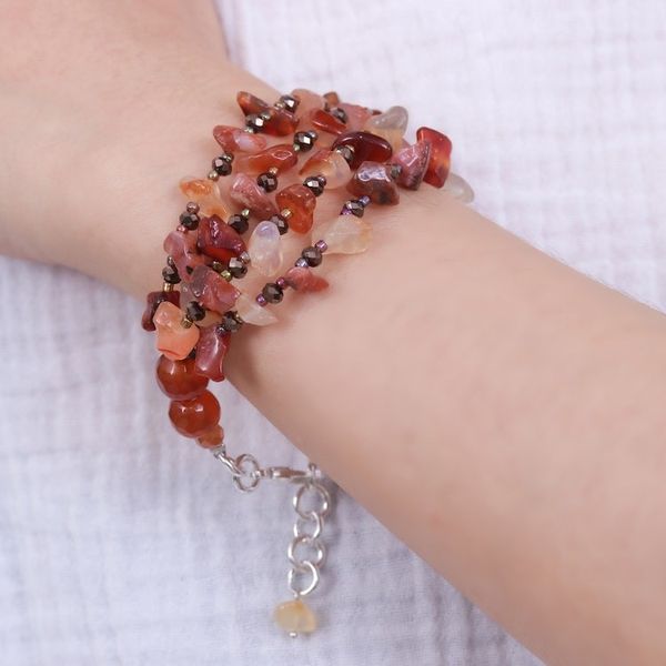 Alternate image for Orange-Toned Carnelian and Chalcedony Beaded Strand Bracelet Courageous Jewels