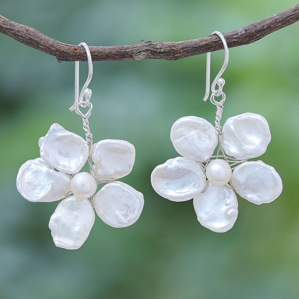 Artisan Crafted Cultured Pearl Earrings 'Fair Flower'