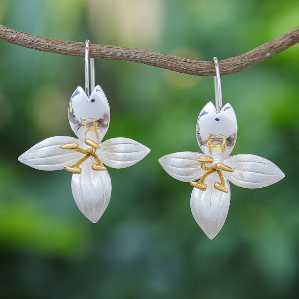 Artisan Crafted Gold-Accented Drop Earrings 'Botanical Season'