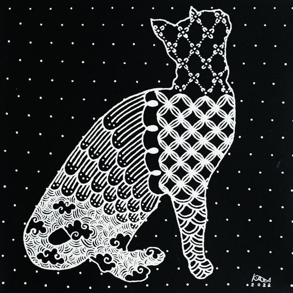 Alternate image for Thai Kitty Cat Painting with Design Motifs Waiting Cat