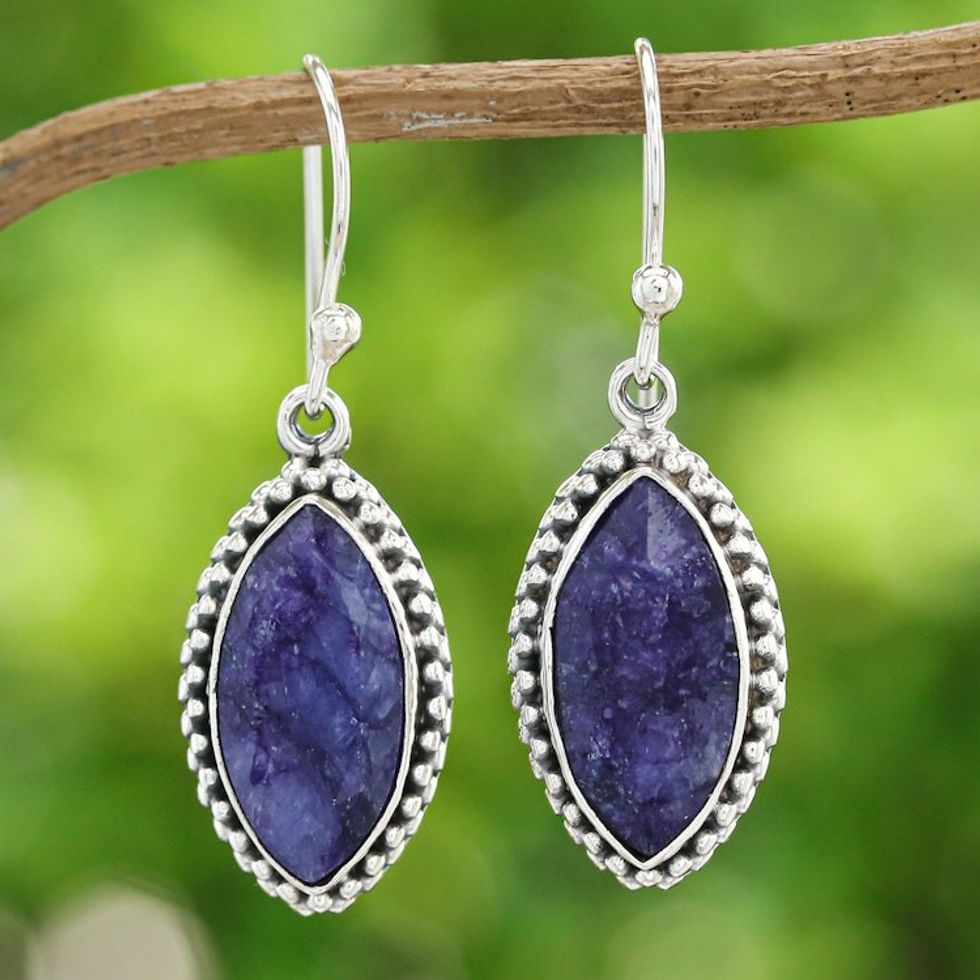 Five-Carat Marquise-Shaped Blue Sillimanite Dangle Earrings 'Victorious Blue'