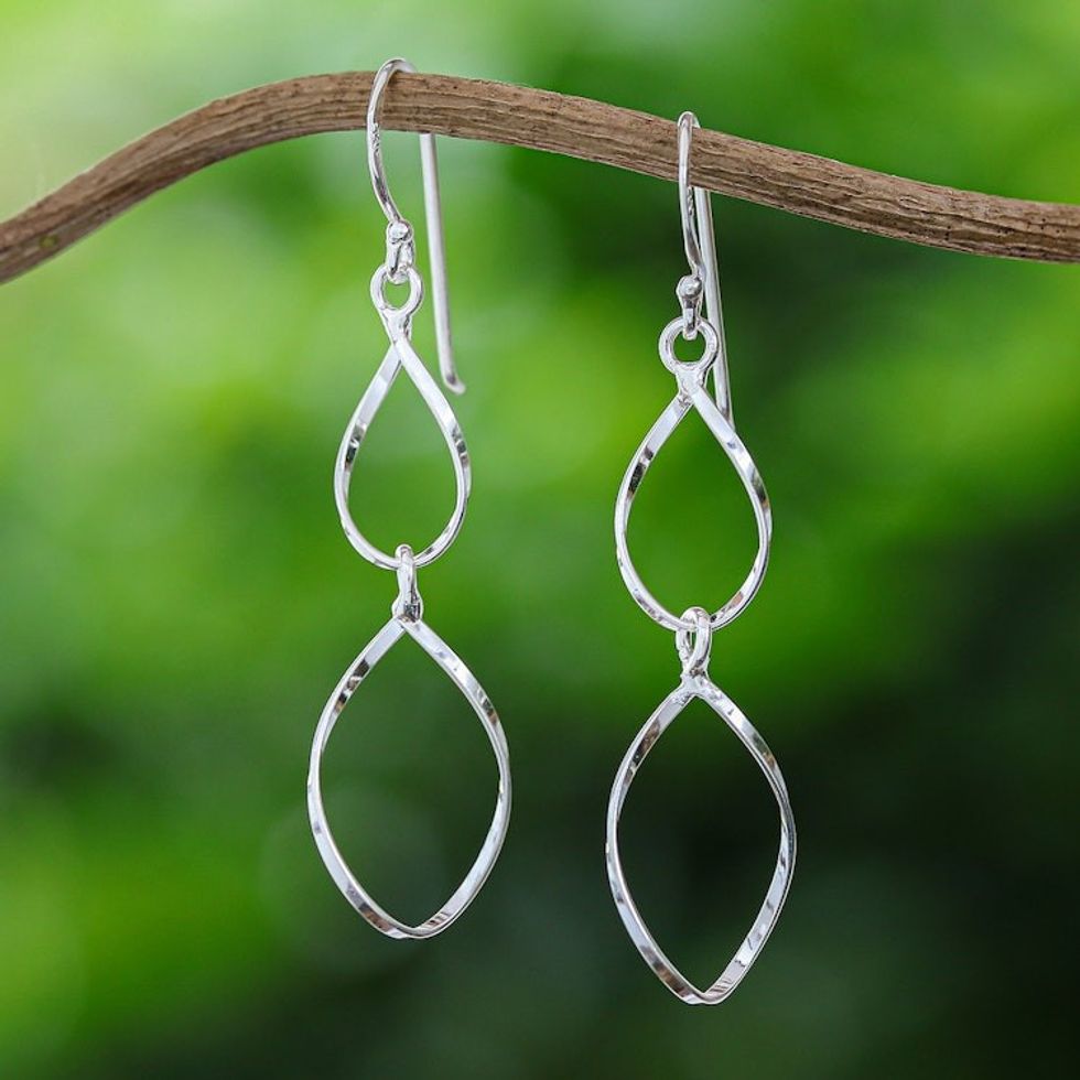 Polished Sterling Silver Dangle Earrings with Modern Design 'Winter Wind'