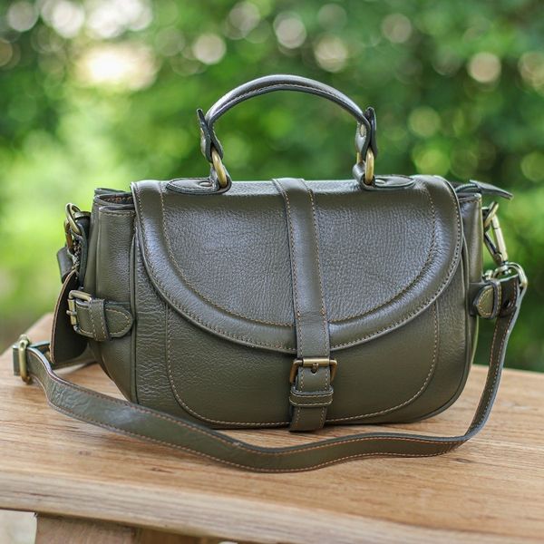 Alternate image for 100 Olive Leather Shoulder Bag with Detachable Strap Olive Queen