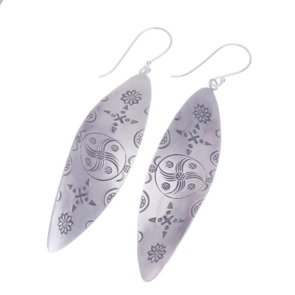 Alternate image for Folk Art Leaf-Shaped Hill Tribe Silver Dangle Earrings Divine Leaves