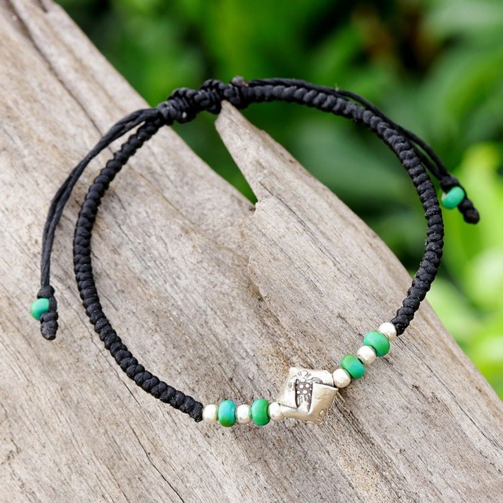 Thai Fine Silver Reconstituted Turquoise Pendant Bracelet 'Natural Flower'