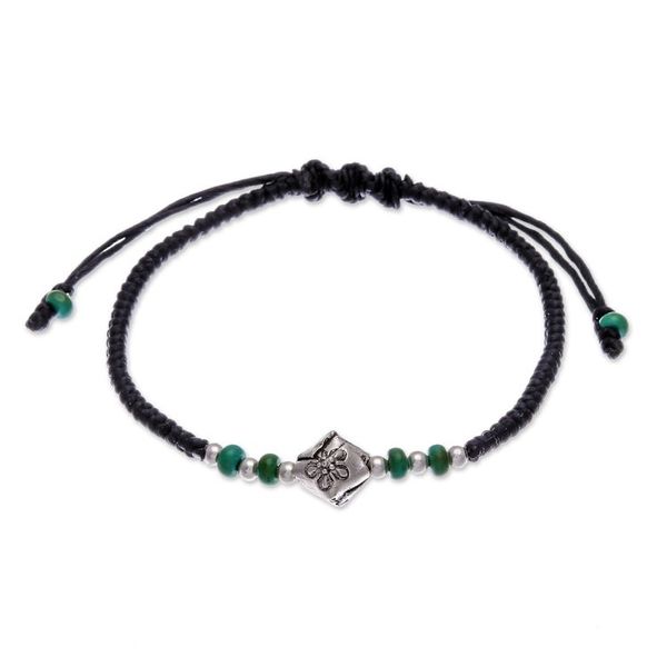 Alternate image for Thai Fine Silver Reconstituted Turquoise Pendant Bracelet Natural Flower