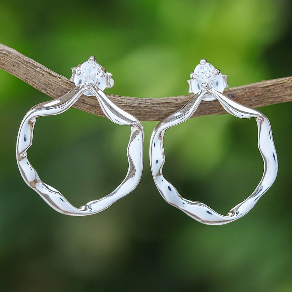 Hand Made Thai Cubic Zirconia Drop Earrings 'Outside the Circle'