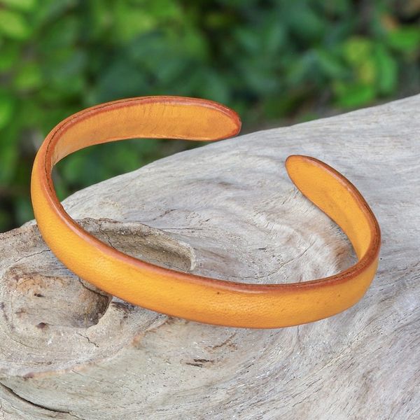 Alternate image for Handcrafted Modern Leather Cuff Bracelet in Yellow Simply Joyous