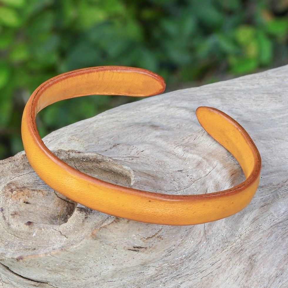 Handcrafted Modern Leather Cuff Bracelet in Yellow 'Simply Joyous'