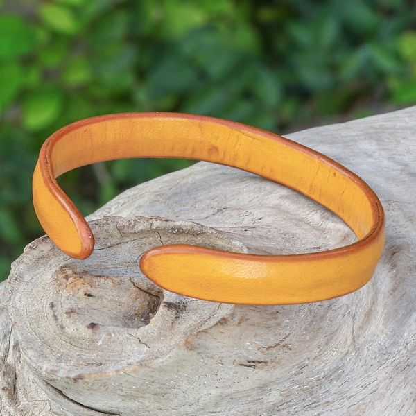 Alternate image for Handcrafted Modern Leather Cuff Bracelet in Yellow Simply Joyous