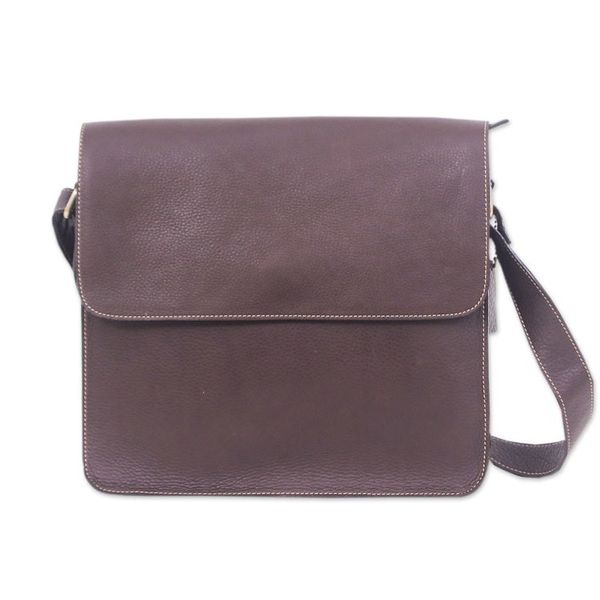 Alternate image for Handcrafted Adjustable 100 Chocolate Leather Shoulder Bag Metropolitan Chocolate
