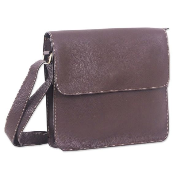 Alternate image for Handcrafted Adjustable 100 Chocolate Leather Shoulder Bag Metropolitan Chocolate