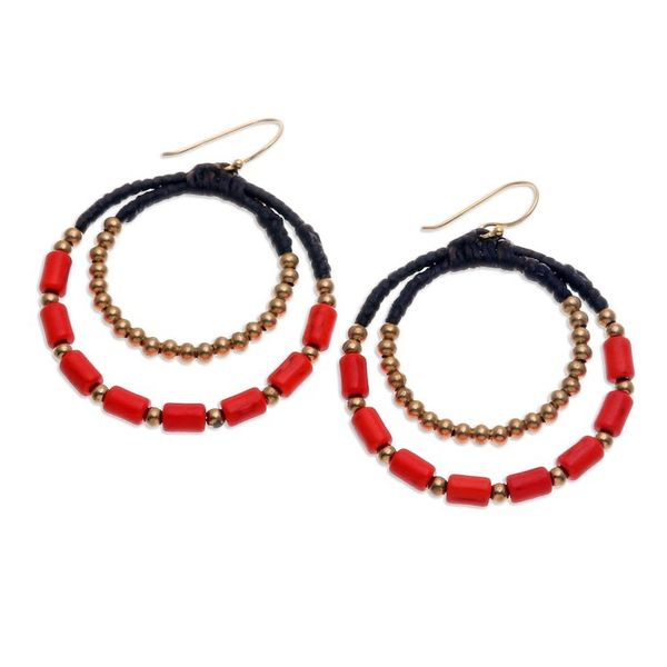 Alternate image for Orange Magnesite Brass Beaded Double Hoop Dangle Earrings Tangerine Glam