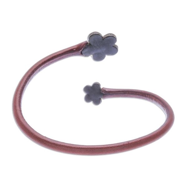 Alternate image for Handcrafted Floral Brown and Green Leather Wrap Bracelet Floral Embrace in Brown
