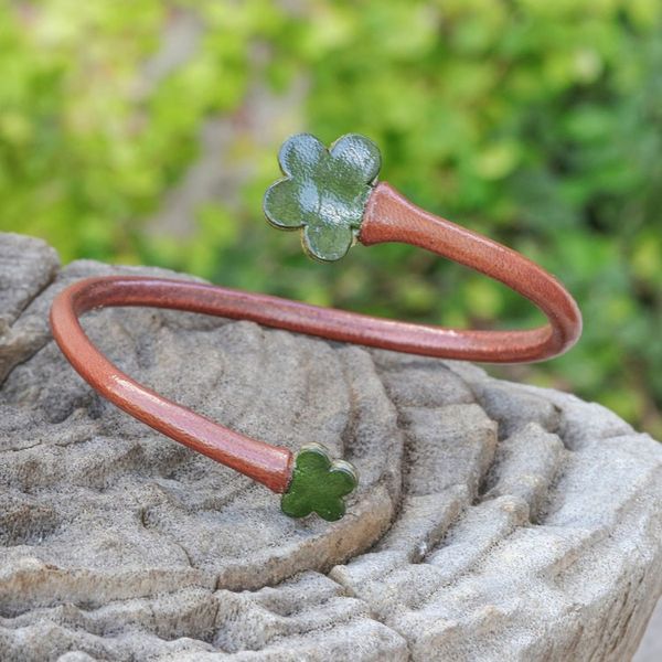 Alternate image for Handcrafted Floral Brown and Green Leather Wrap Bracelet Floral Embrace in Brown