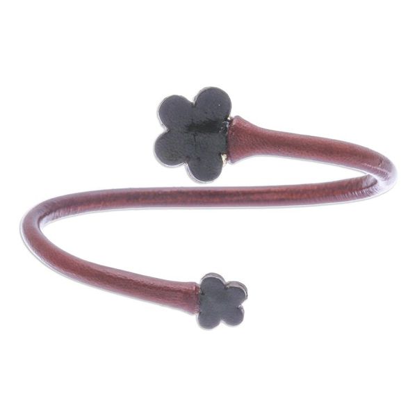 Alternate image for Handcrafted Floral Brown and Green Leather Wrap Bracelet Floral Embrace in Brown