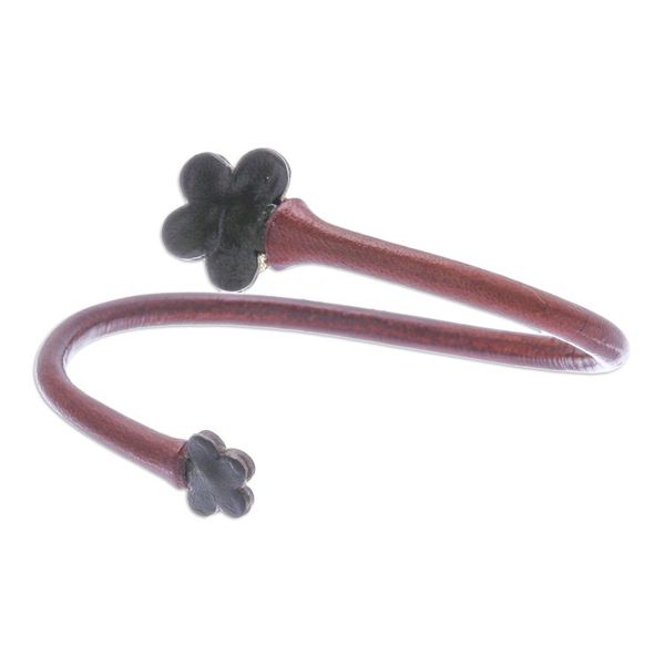 Alternate image for Handcrafted Floral Brown and Green Leather Wrap Bracelet Floral Embrace in Brown