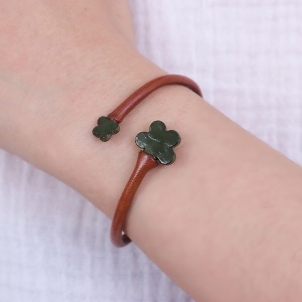 Alternate image for Handcrafted Floral Brown and Green Leather Wrap Bracelet Floral Embrace in Brown