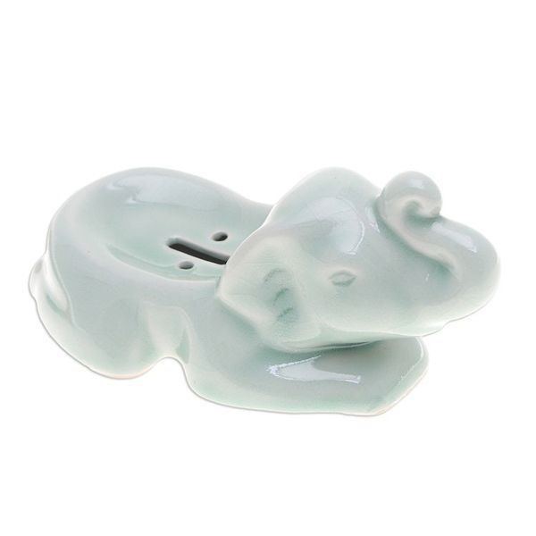 Alternate image for Handcrafted Celadon Ceramic Elephant Soap Dish in Green Elephant Clean