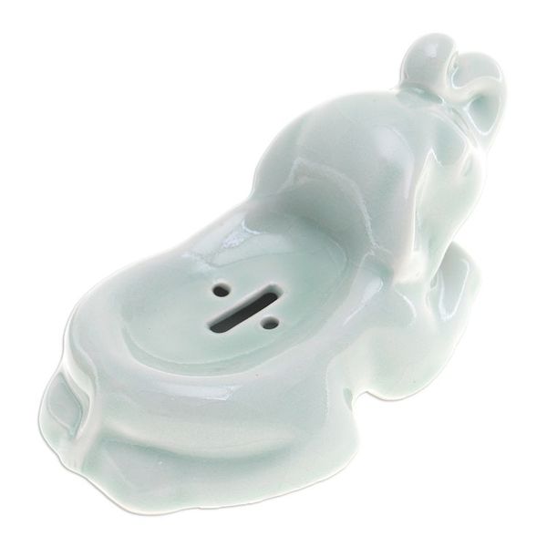 Alternate image for Handcrafted Celadon Ceramic Elephant Soap Dish in Green Elephant Clean