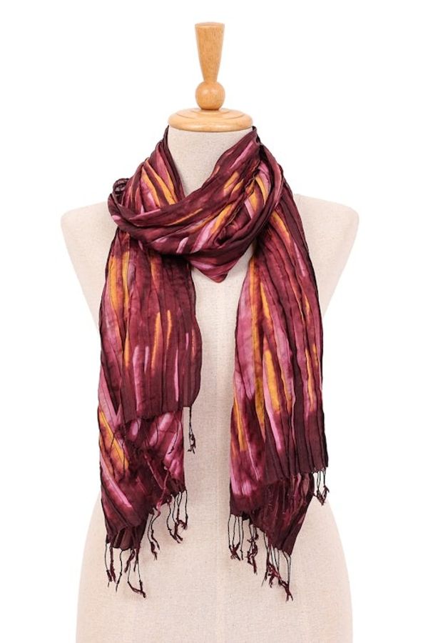 Alternate image for Burgundy Silk Scarf with Pintuck Pattern Crafted in Thailand Burgundy Summer