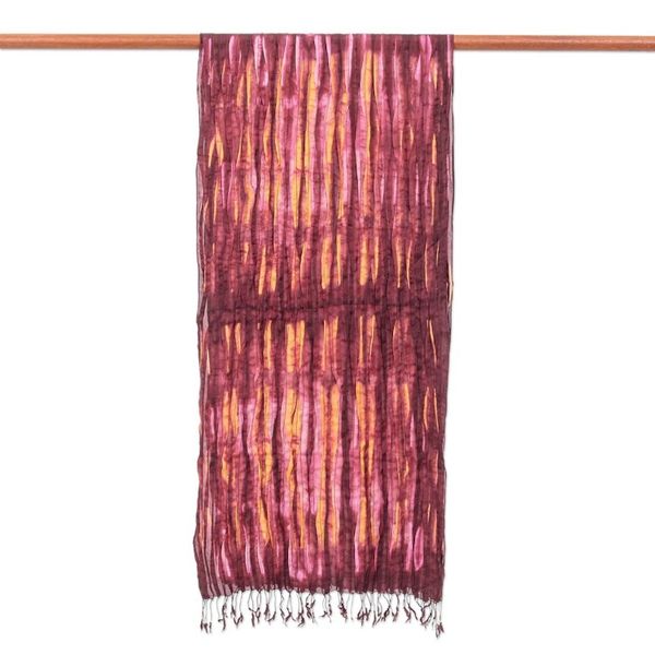 Alternate image for Burgundy Silk Scarf with Pintuck Pattern Crafted in Thailand Burgundy Summer