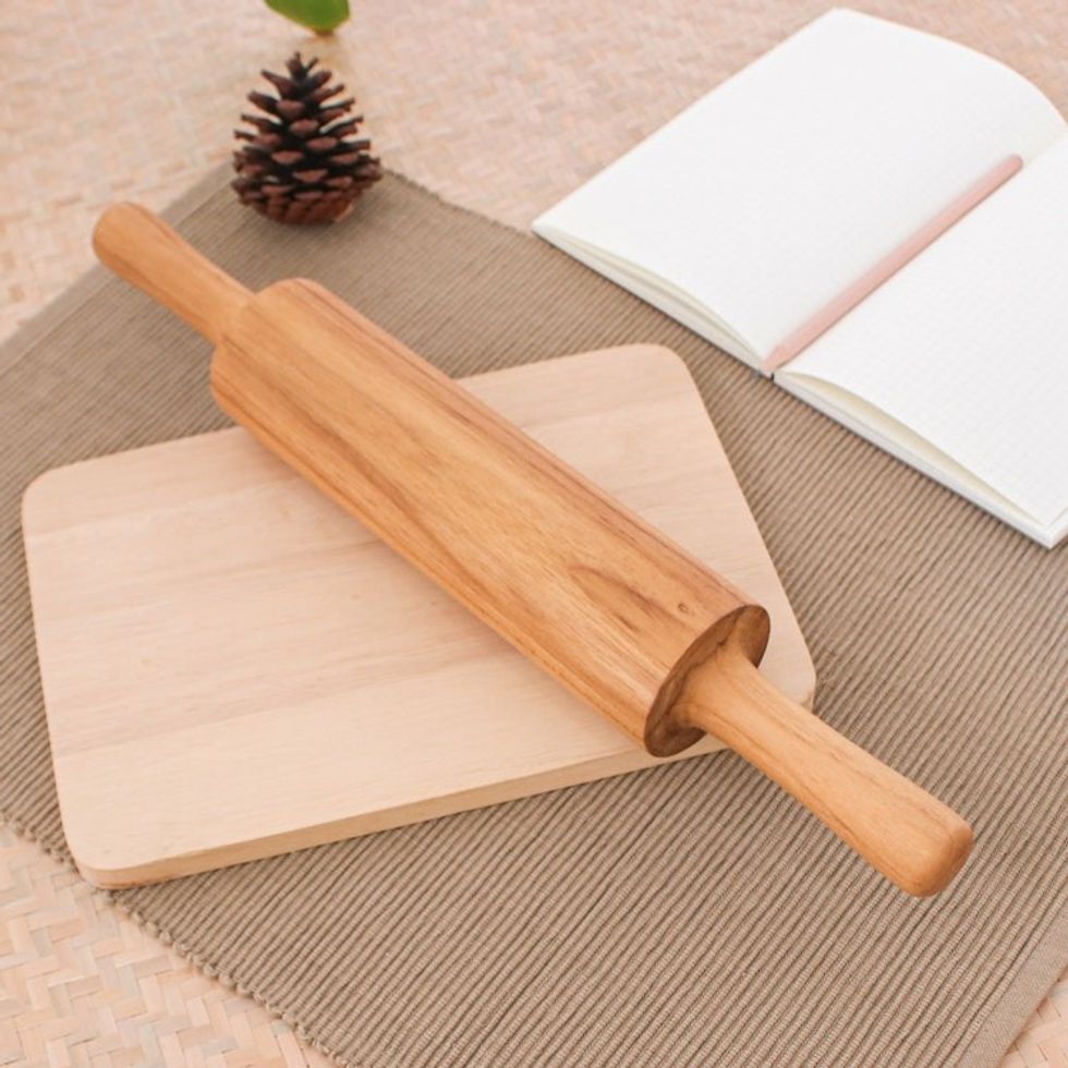 Hand-Carved Teakwood Rolling Pin with Natural Grain 'Cooking Ally'