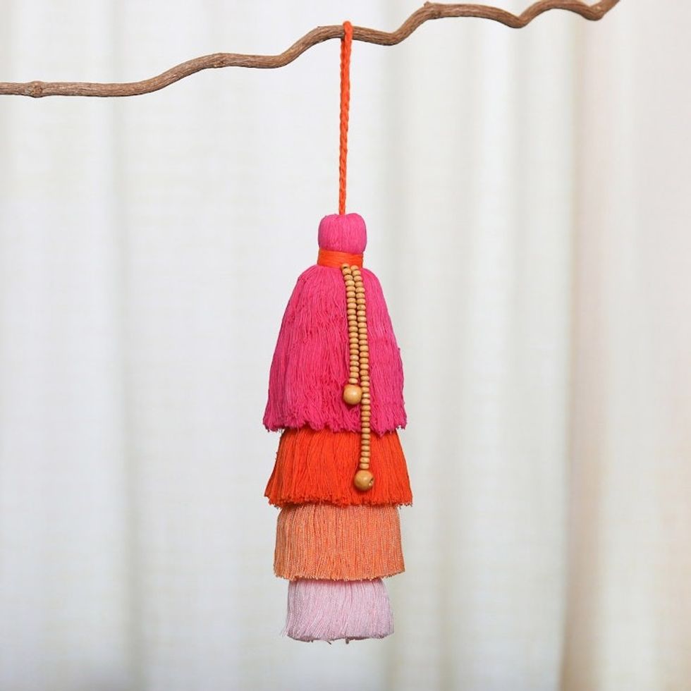 Cotton and Acrylic Azalea Ornament with Raintree Wood Beads 'Happy Azalea Home'