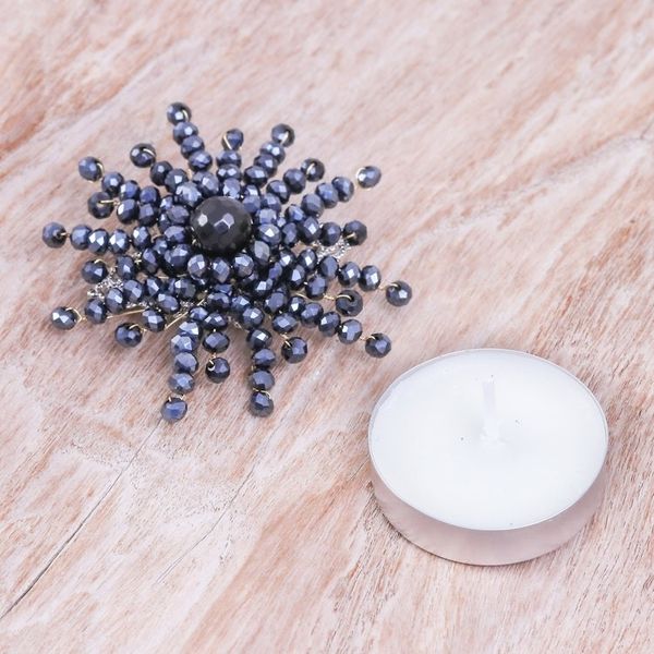 Alternate image for Star-Shaped Black Chalcedony and Glass Beaded Brooch The Dark Starlight