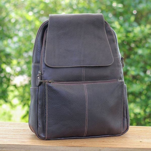 Alternate image for Handcrafted Travel-Friendly Chocolate Leather Backpack Adventurer Days in Chocolate