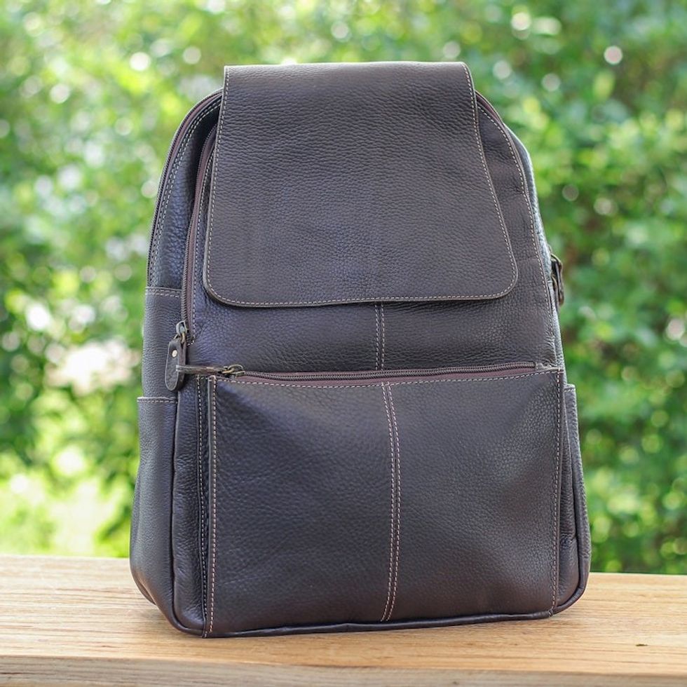 Handcrafted Travel-Friendly Chocolate Leather Backpack 'Adventurer Days in Chocolate'