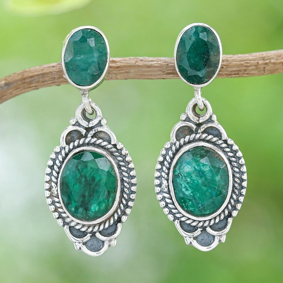 Classic 5-Carat Green Sillimanite Dangle Earrings 'Antique Fortune'