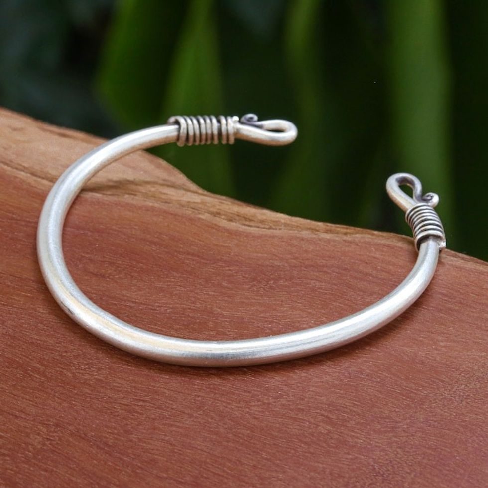 Polished Sterling Silver Cuff Bracelet Crafted in Thailand 'Sophisticated Harmony'