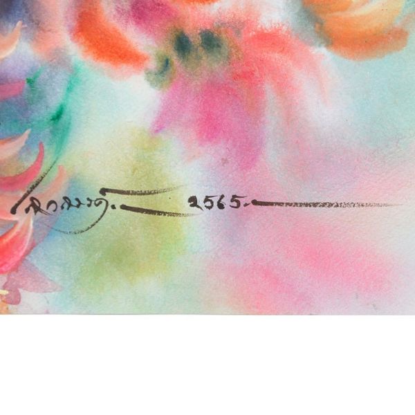Alternate image for Signed Stretched Impressionist Watercolor Painting of Tree Bastard Teak