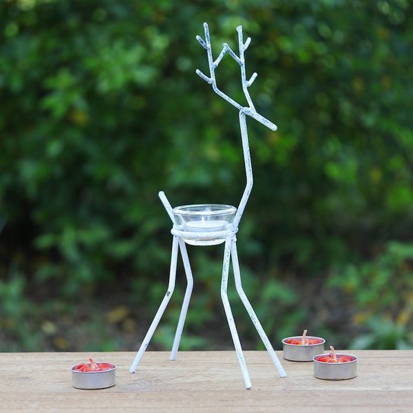 Alternate image for Handcrafted Iron Reindeer Tealight Holder in White and Blue Winter Reindeer in Blue