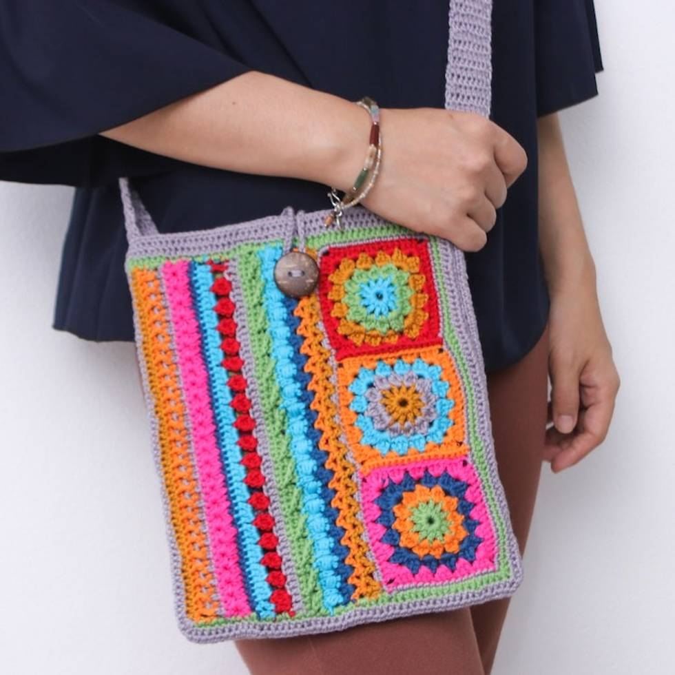 Crocheted Colorful Sling with Coconut Shell Button Closure 'Daily Colors'